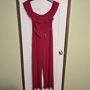 J for Justify Red Jumpsuit with Silver Rings